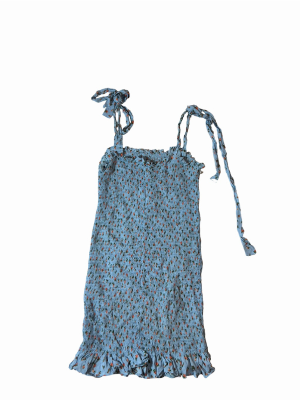 Free People Blue Ditsy Floral Smocked Tie Strap Mini Dress Cottagecore Large
